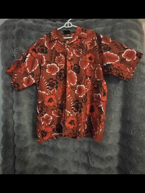ODO Hawaiian Shirt XL Red Floral Button Up Camp Collar Y2K Vintage Style